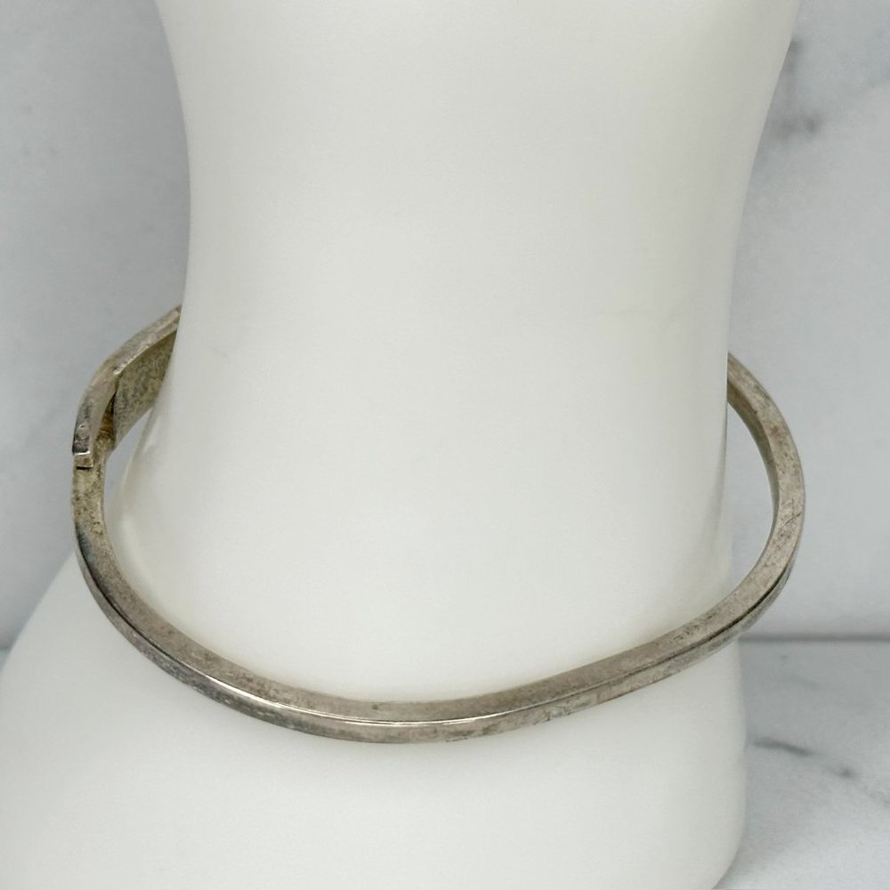 Vintage Mexico Silver Tone Abalone Shell Flower Inlay Hinge Bangle Bracelet - Picture 9 of 11